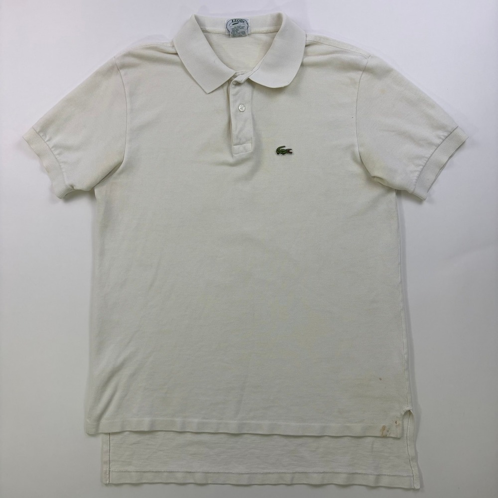 Vintage Izod Lacoste Polo Shirt Mens L White Cotton Pique Made in USA Patron